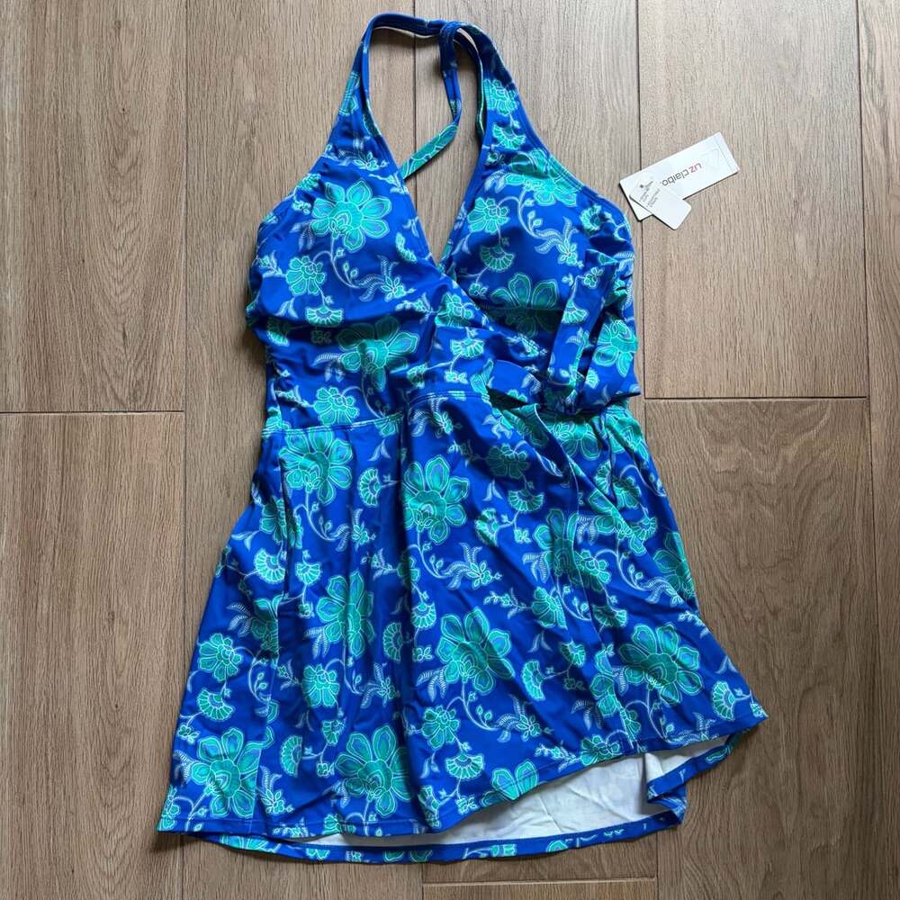 Liz Claiborne Lemon Sweet Summer Swim Artisan Floral Halter Swim Dress